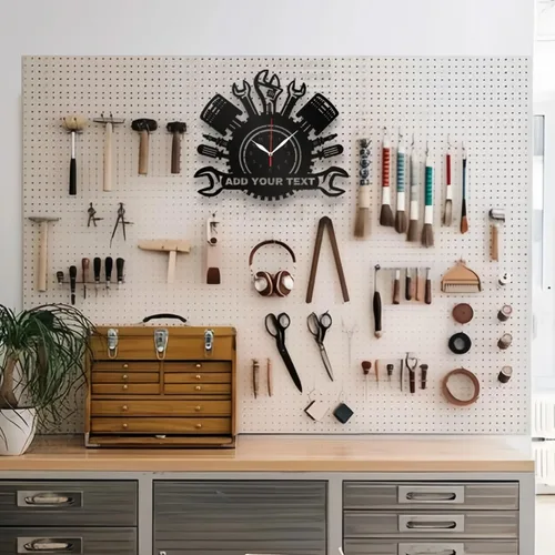 Miniatura 3 de Reloj de pared de garaje personalizado, herramientas mecánicas de reparación automática, reloj de pared, nombre personalizado, texto, hombre, cueva