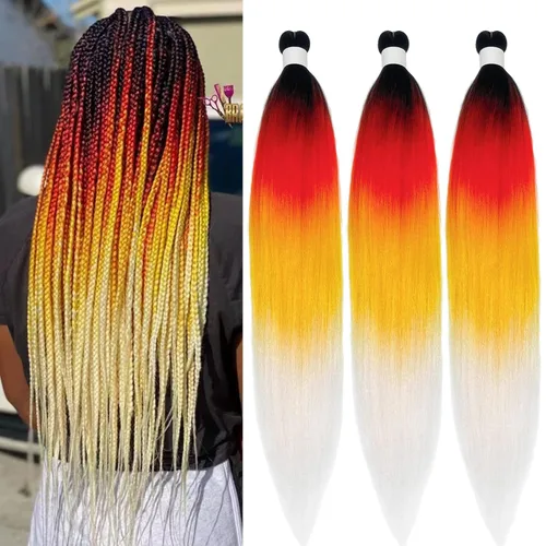 Miniatura 33 de pelo trenzado preestirado marrón, pelo trenzado Kanekalo, pelo trenzado preestirado de 26 pulgadas, 6 paquetes plegados, textura Yaki, extensiones