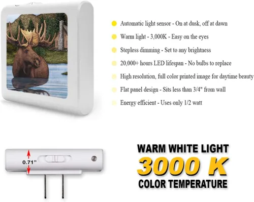 Miniatura 2 de Luz nocturna LED regulable enchufable con sensor automático del atardecer al amanecer, brillo ajustable, luz cálida, luz nocturna de encendido
