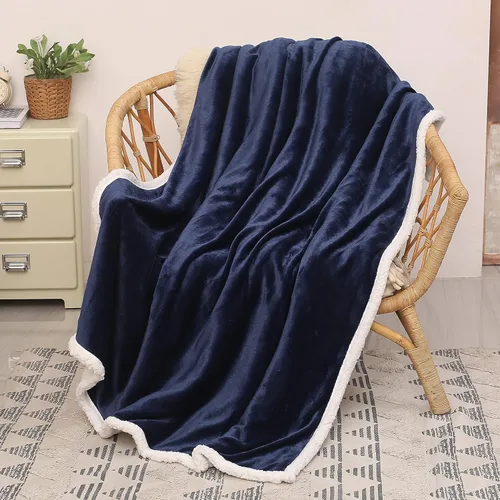 Miniatura 7 de Catalonia Manta Sherpa de Lana Azul Marino, Manta de Felpa de Visón Súper Suave para Sofá, Manta Mullida y Esponjosa para Cama y TV, Mantas Pesadas