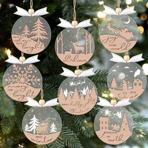 Miniatura 8 de GuassLee 16 adornos navideños de Navidad – Archivo de acrílico de madera 3D cortado, belén, manualidades, adornos para niños, árbol de decoración