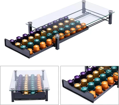 Miniatura 5 de Soporte para almacenamiento de cápsulas de café, organizador de cajones originaline, cristal templado (capacidad de 40 cápsulas)