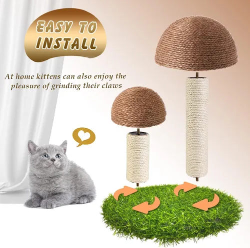 Miniatura 4 de Rascador para gatos, rascador de hongos para gatos con tapas de sisal natural, poste para rascar y base resistente para gatitos y gatos pequeños