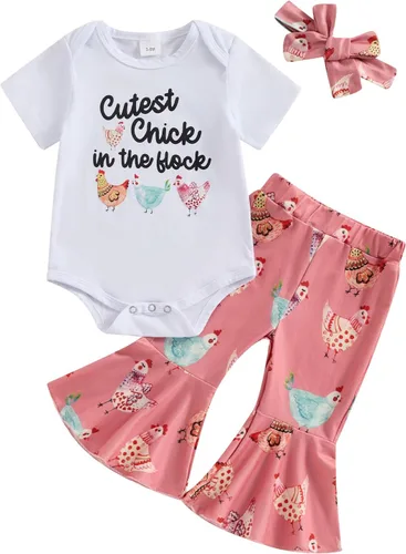 Miniatura 128 de Sejardin Ropa de verano para bebé y niña, recién nacida, manga corta, con letras, mameluco elástico con diadema