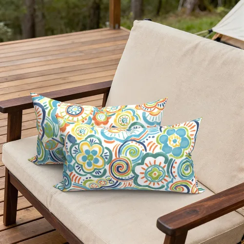 Miniatura 520 de Juego de 2 almohadas para exteriores de 16 x 16 pulgadas, repelentes al agua con interiores, para muebles de patio, hogar, jardín, geometría bohemia