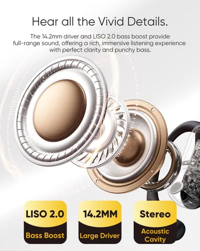 Miniatura 3 de Auriculares de oreja abierta, 0.28 onzas, ligeros, de próxima generación, Bluetooth 5.4, conducción de aire, auriculares inalámbricos con graves