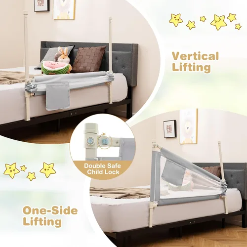 Miniatura 5 de HONEY JOY Riel de cama para niños pequeños, 47 pulgadas extra larga, barandilla de seguridad portátil con bolsillo lateral, rieles de cama