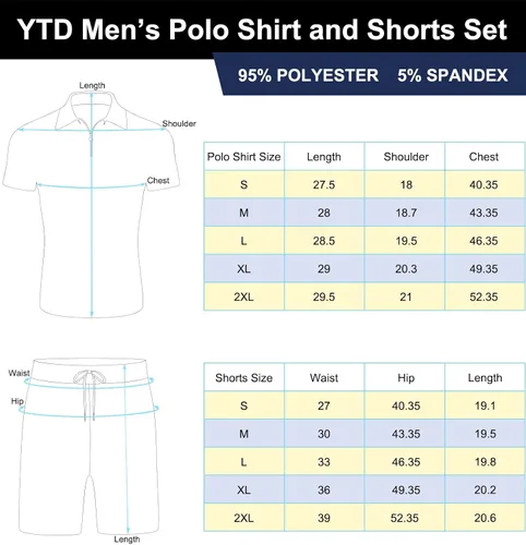 Miniatura 6 de YTD Conjunto de camisa polo y pantalones cortos casuales de manga corta para hombre, conjunto de dos piezas de verano con cremallera para hombre
