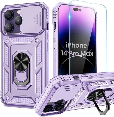 Miniatura 34 de Goton Funda para iPhone 14 Plus con Protector de Pantalla - Funda con Cubierta Deslizante para Cámara con Soporte de Anillo, Resistente de Grado