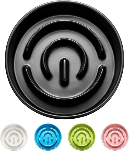 Miniatura 7 de Cuencos de cerámica para perros de alimentación lenta, 2.0 tazas de comedero lento para perros medianos y grandes, cuenco de laberinto de Blanco