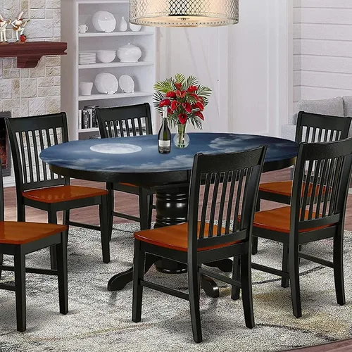 Miniatura 2 de XISUNYA Mantel ovalado ajustable para mesa de patio, mantel de poliéster elástico con luna, cielo nocturno con estampado de luna completa, se adapta
