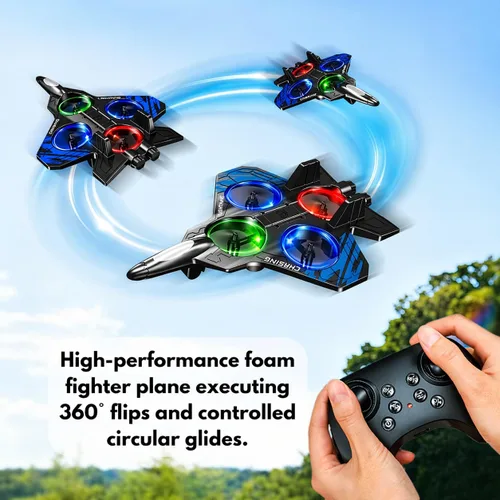 Miniatura 7 de Aviones de control remoto de espuma para niños y adultos principiantes, avión de combate RC con luz, juguete de caza de combate de 360°, rollo