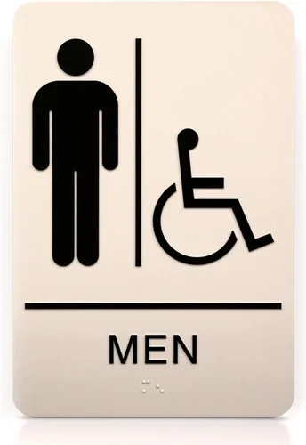 Miniatura 11 de Headline Letrero con texto en inglés "Ada", símbolo táctil accesible para hombres/sillas de ruedas, plástico, 6 x 9, negro/blanco