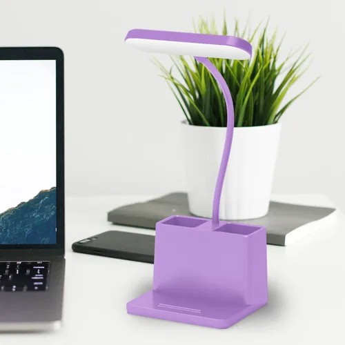 Miniatura 2 de AXX Bonita lámpara de escritorio morada, luz de mesa de estudio recargable para oficina en casa, pequeña, funciona con pilas, LED, cuello de cisne