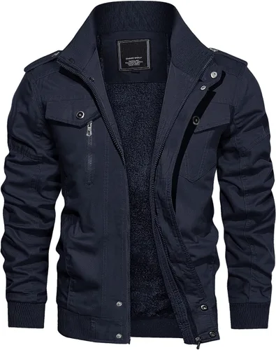 Miniatura 8 de CRYSULLY - Abrigo de invierno para hombre, estilo casual, con forro polar, bolsillos múltiples, estilo campo, con capucha extraíble