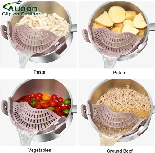 Miniatura 5 de AUOON - Colador grande con clip para todas las ollas y sartenes, colador de silicona de gran tamaño, diseño familiar, colador de pasta, colador