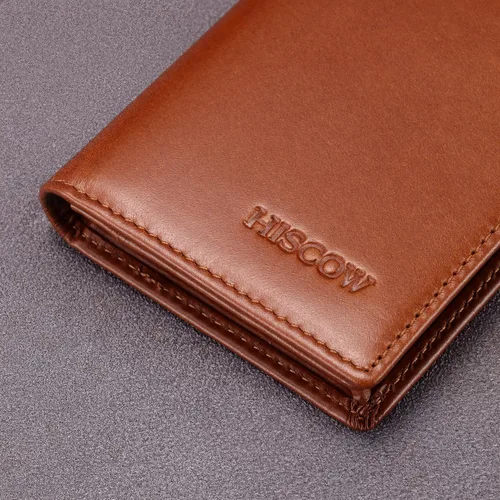 Miniatura 6 de Funda de piel para tarjetas de visita para hombres y mujeres, piel de becerro italiana Cuero curtido vegetal marrón