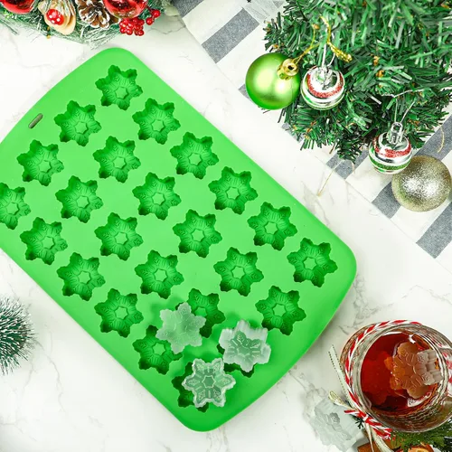 Miniatura 4 de Webake Molde de cubitos de hielo de copo de nieve de silicona con 24 cavidades, bandeja de cubitos de hielo de Navidad, moldes de copo de nieve