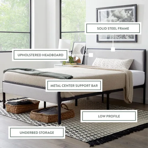 Miniatura 3 de Edenbrook Hudson - Base de cama de plataforma individual con cabecero de almacenamiento debajo de la cama, marco de cama individual, no necesita