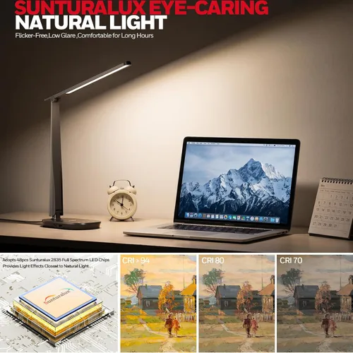 Miniatura 4 de Honeywell Lámpara de escritorio LED para oficina en casa, luz de lectura regulable con 4 modos de color, control táctil, puertos de carga USB-A