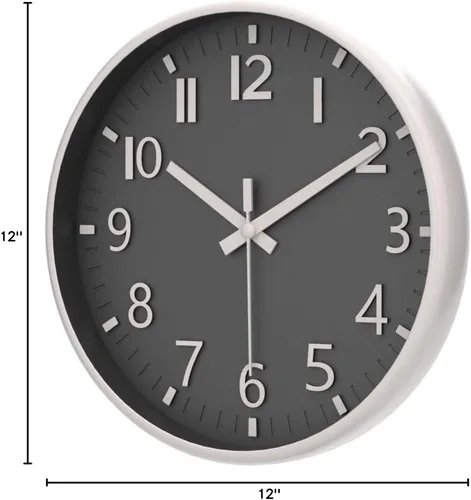 Miniatura 7 de HZDHCLH Reloj de pared gris de 12 pulgadas, silencioso y sin tictac, para decoración de sala de estar, dormitorio, cocina, oficina Gris y blanco