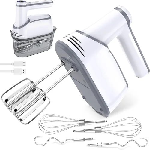 Miniatura 9 de Batidora de mano inalámbrica, mezcladora eléctrica de mano con pantalla digital de 7 velocidades recargable con 6 accesorios de acero inoxidable