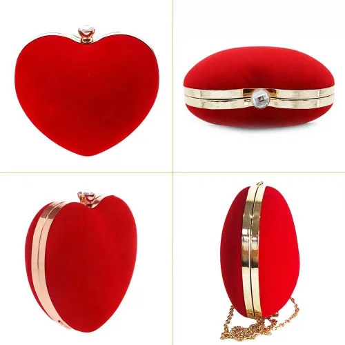 Miniatura 3 de Bolsos de mano de terciopelo en forma de corazón para mujer, bolsa de fiesta de noche con cadena para el hombro