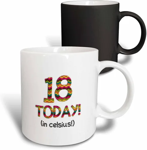 Miniatura 12 de 3dRose inspirationzstore Ocasiones – 18 Hoy en grados Celsius – 64th o 65th Cumpleaños 18 C es 64 – 65 en Fahrenheit – Tazas, Negro/Blanco