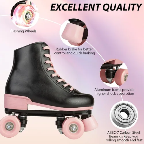 Miniatura 4 de Silvertree Patines de ruedas para mujeres y hombres de cuero de poliuretano de alta calidad para adultos, patines de derby de ruedas ligeras