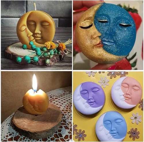 Miniatura 2 de 2 moldes de jabón de silicona, moldes de jabón facial de sol y luna para hacer jabón, moldes de bomba de baño para bomba de baño, chocolate, vela