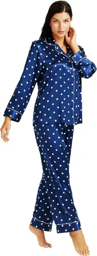 Miniatura 4 de Lonxu Conjunto de pijama de satén para mujer, con botones, largo XS-3XL