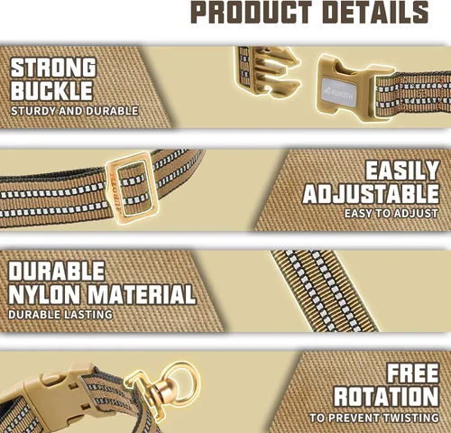 Miniatura 2 de Collar de perro Auroth para perros medianos y grandes, collar de perro reflectante, collares de perro de nylon suave ajustables con resistente army