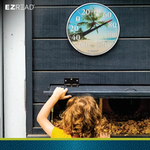 Miniatura 8 de EZREAD - Termómetro de esfera colgante 840-1214 para uso en interiores y exteriores, gran diámetro de 12.5 pulgadas, números fáciles de leer, playa