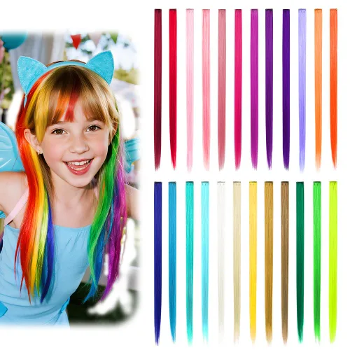 Miniatura 7 de Dreamlover Extensiones de cabello con brillantina para niñas, accesorios para el cabello para mujeres, 24 piezas
