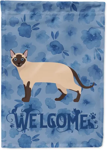 Miniatura 328 de Caroline's Treasures CK4813CHF - Bandera de bienvenida con gato abisinio azul, manga grande, para porche, para colgar en la pared, poliéster
