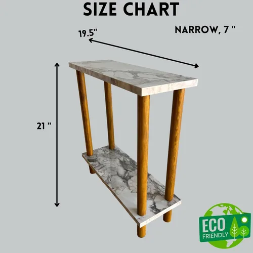 Miniatura 2 de Narrow Small Places - Mesa auxiliar moderna de mármol sintético para sofá sala de estar, mesa auxiliar minimalista delgada de 2 niveles con estante