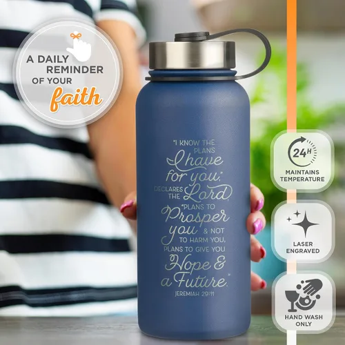 Miniatura 5 de Christian Art Gifts Botella de Agua Grande de Acero Inoxidable de Doble Pared Sellada al Vacío Aislada para Mujeres, Hombres y Graduados: I Know the