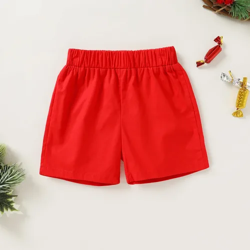 Miniatura 7 de JEELLIGULAR Conjunto de pantalones cortos y camisa con botones y estampado de Papá Noel para niños pequeños