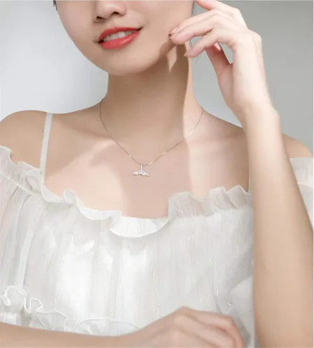 Miniatura 5 de Collar de plata de ley con forma de cola de sirena de cristal para mujeres y niñas delicada colgante de cola de ballena de delfín de peces