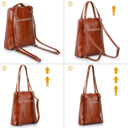 Miniatura 3 de S-ZONE Mochila de cuero para mujer, bolso de hombro casual, mochila de moda, L