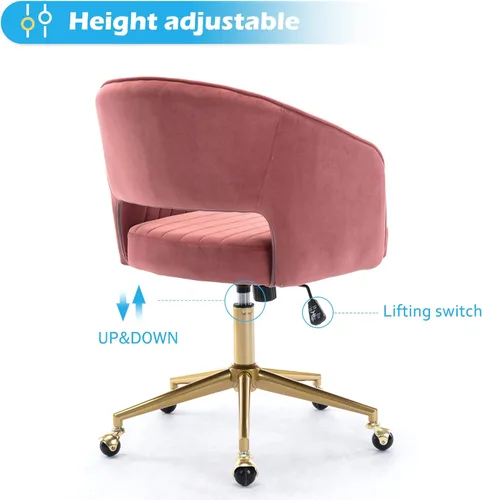 Miniatura 4 de Silla de oficina en casa, silla giratoria de terciopelo para escritorio, sillón tapizado moderno con base dorada para niñas y mujeres, asiento
