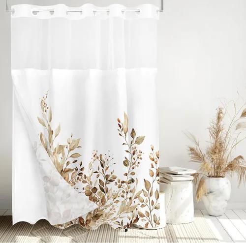 Miniatura 17 de Tititex Spun Sugar - Juego de cortinas de ducha de eucalipto azul claro, hojas de acuarela brillantes en la parte superior, decoración floral