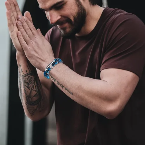 Miniatura 3 de BOMAIL Pulsera elástica de piedras de ojo de tigre para hombres y mujeres, 0.315 in, joyería de moda