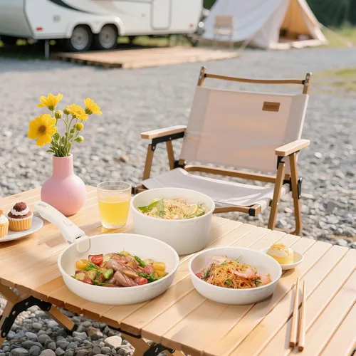 Miniatura 8 de JEETEE Juego de Ollas y Sartenes Antiadherentes de 19 Piezas, Juego de Utensilios de Cocina con Mango Desmontable, Juego de Cocina para Autocaravana