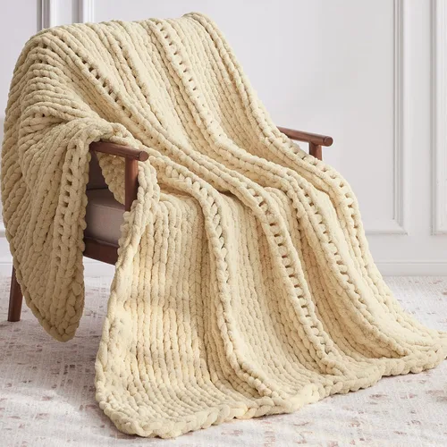 Miniatura 15 de Negwoo - Manta de punto grueso, de felpilla, para cama y sofá, manta de ganchillo hecha a mano, grande y gruesa, lavable a máquina, bonita y cómoda