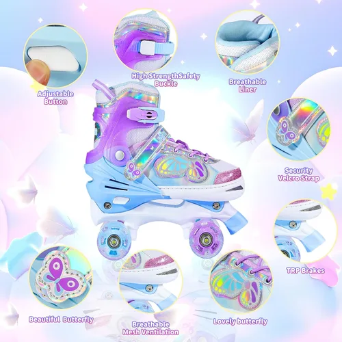 Miniatura 2 de SHDSL Kids Roller Skates for Girls Boys Beginner, 4 Size Adjustable Quad Butterfly Roller Skates with All Light up Wheels, Birthday Gift for Girls