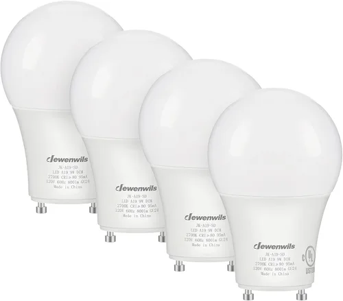 DEWENWILS Bombilla LED GU24, equivalente a 60 W, bombillas regulables de 2 puntas, blanco cálido de 2700 K, 9 W 800 lúmenes, bombillas en forma A19,