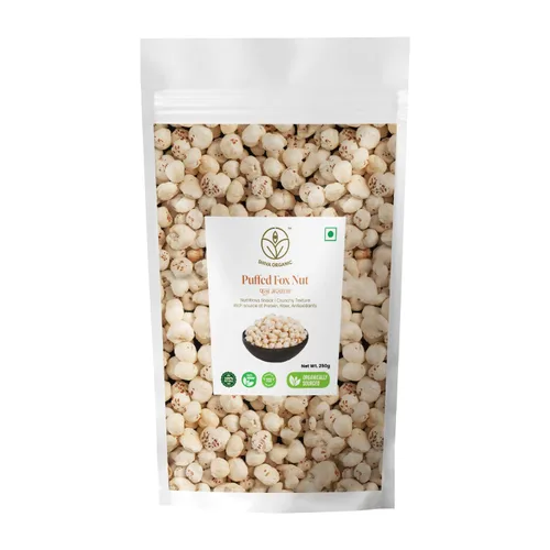 Shiva Organic Raw Phool Makhana de 8.81 onzas, (8.82 oz) – Nueces de zorro de origen indio crujientes y semillas de loto reventadas | Bolsa de
