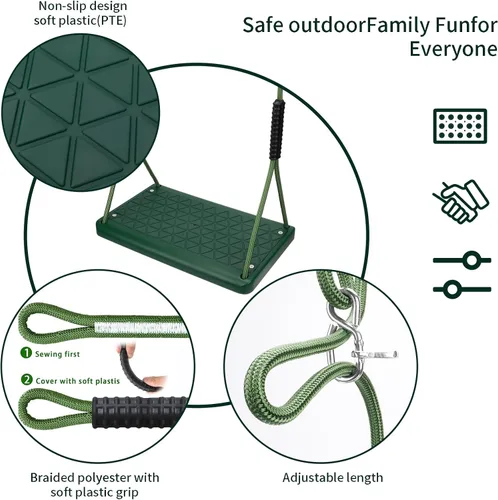 Miniatura 3 de Asiento de columpio resistente, juego de columpio antideslizante para árbol con cuerda ajustable, juego de columpios para patio de recreo