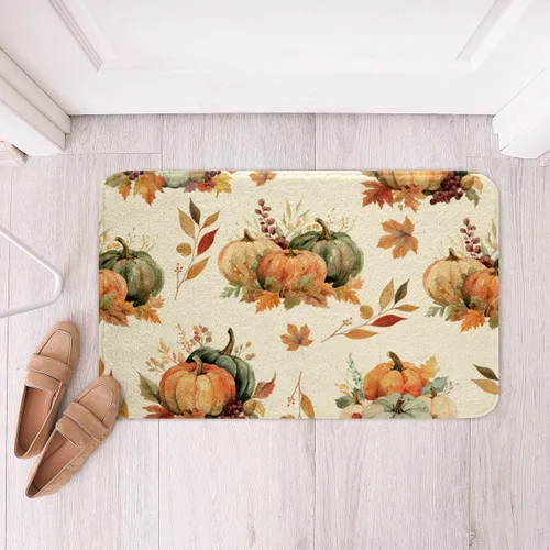 Miniatura 11 de Erosebridal Thanksgiving Turkey Bathroom Rugs - Fall Leaves Pumpkin Bath Mat for Kids Adults, Vintage Autumn Harvest Door Mat 16 x 24 Inch Rustic